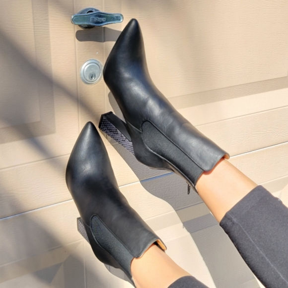 Ankle Zip Boots Pointed Toe Chunky Printed Block Heels - Picture 7 of 7